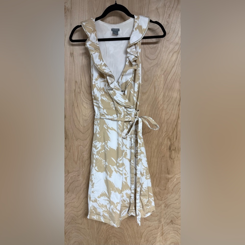 Ann Taylor Tan and White Asymmetrical Sundress